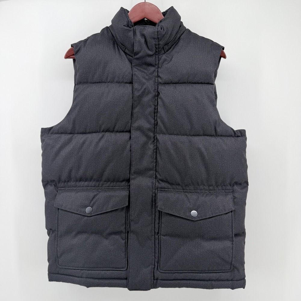 Old Navy Men M Heritage Puffer Vest Sherpa Collar Dark Charcoal Quilted Zip Warm